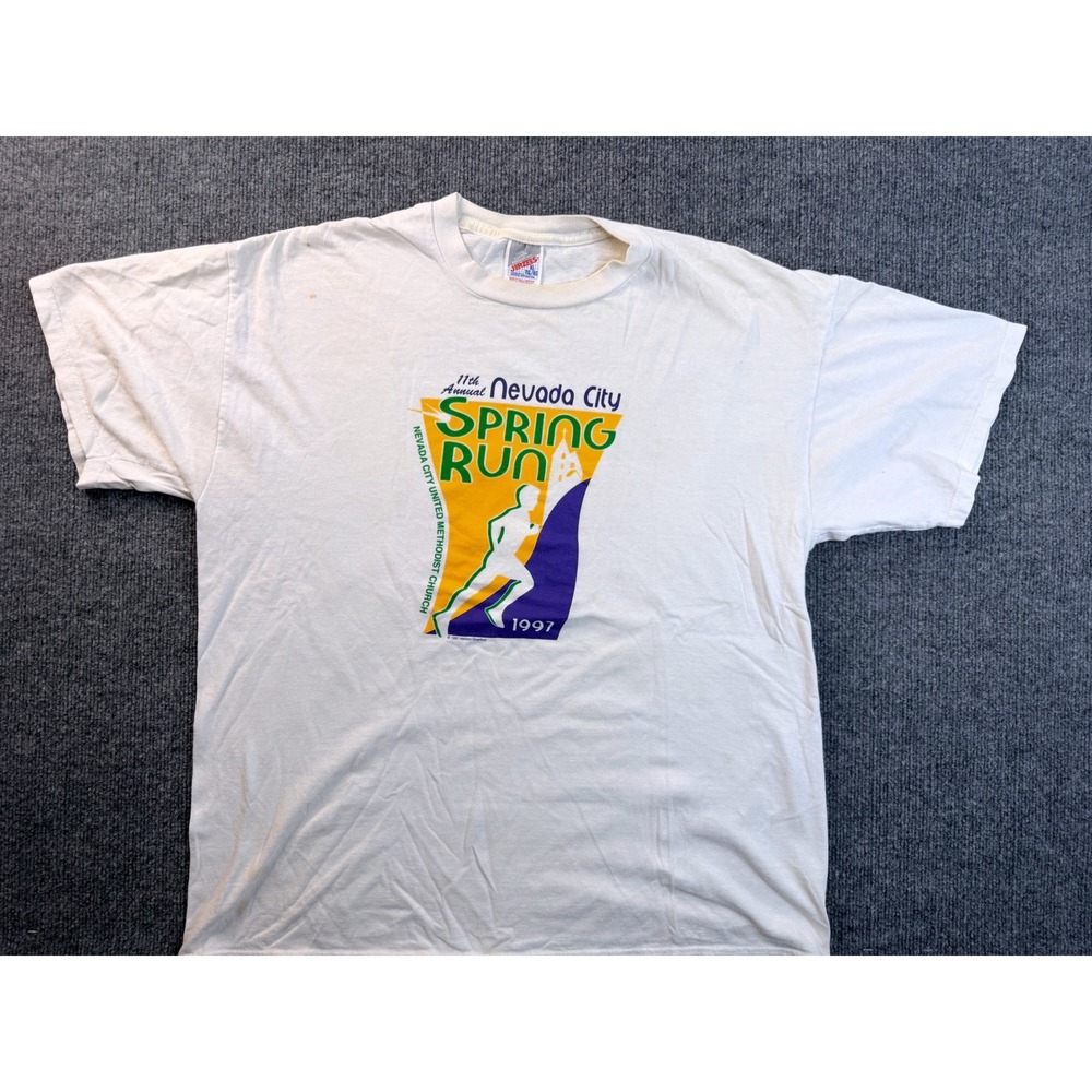 Vintage 90s Jerzees Nevada City Spring Run T Shirt XL White Cotton Nike USA Made